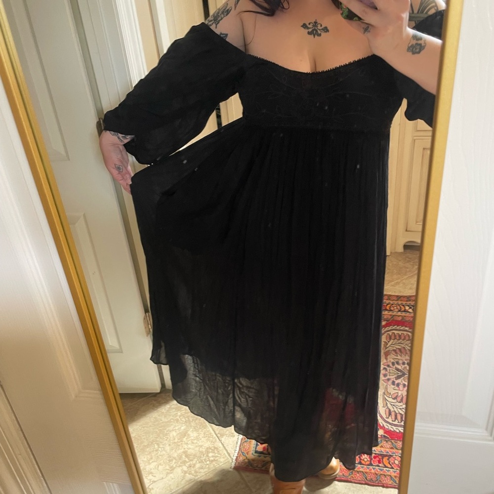 Free People Black Maxi Puff-Sleeve Dress XL - Picture 5 of 5